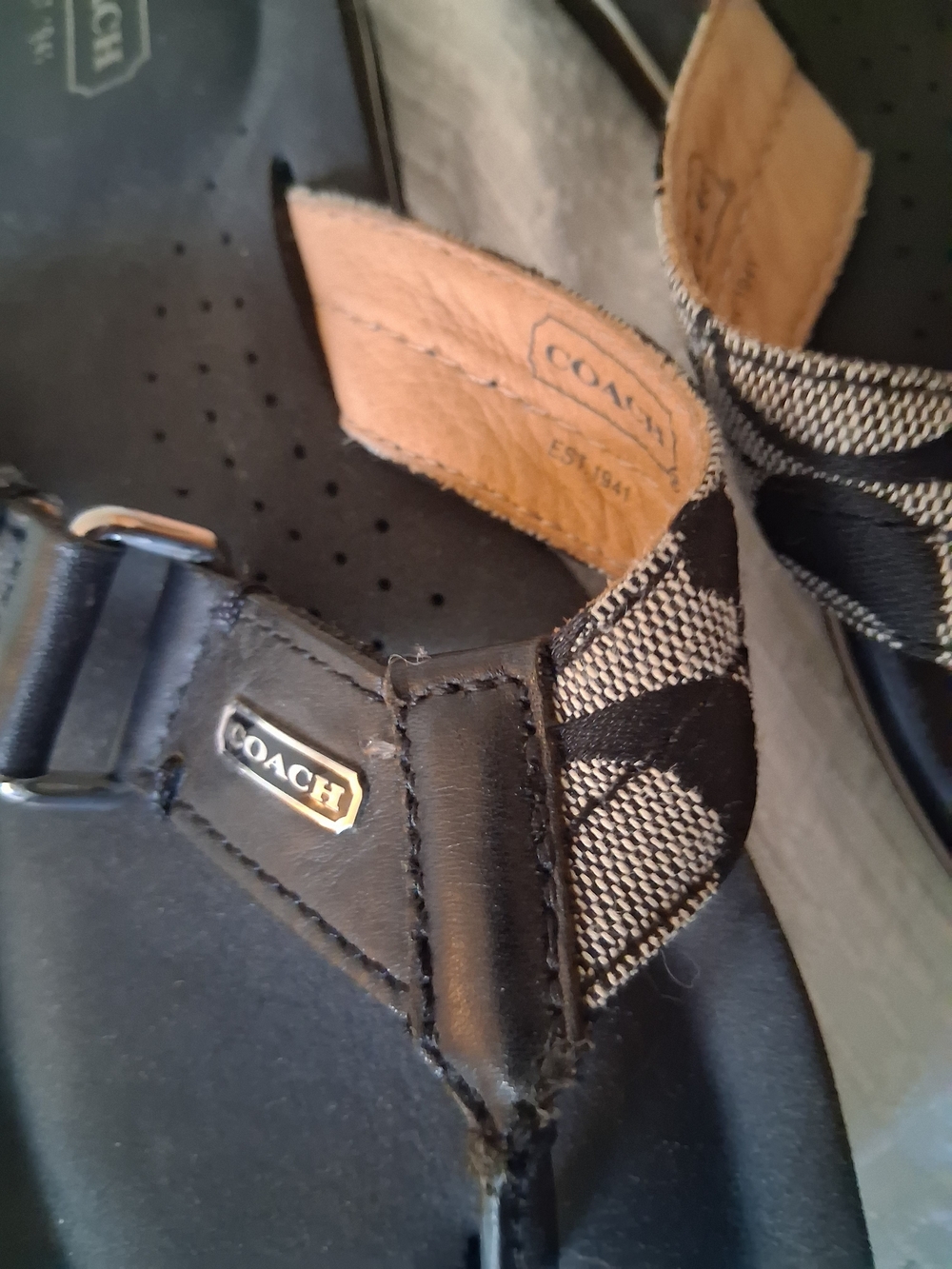 Coach Black and Tan Signature Logo Thong Sandals - Picture 4 of 6
